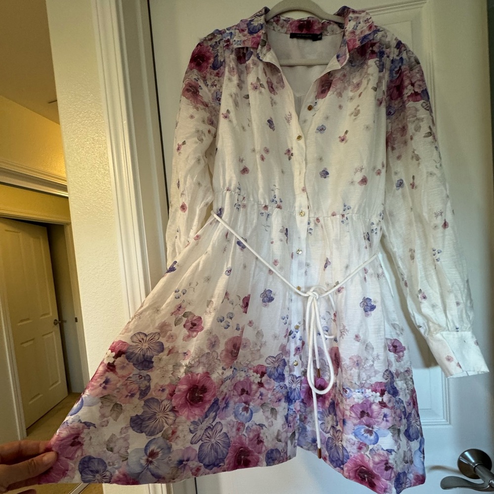 Puffy long sleeve a-line flower short dress